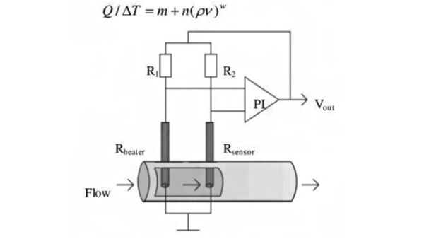 熱式氣體質(zhì)量流量計(jì)的基本原理圖 熱式氣體質(zhì)量流量計(jì)的基本原理圖